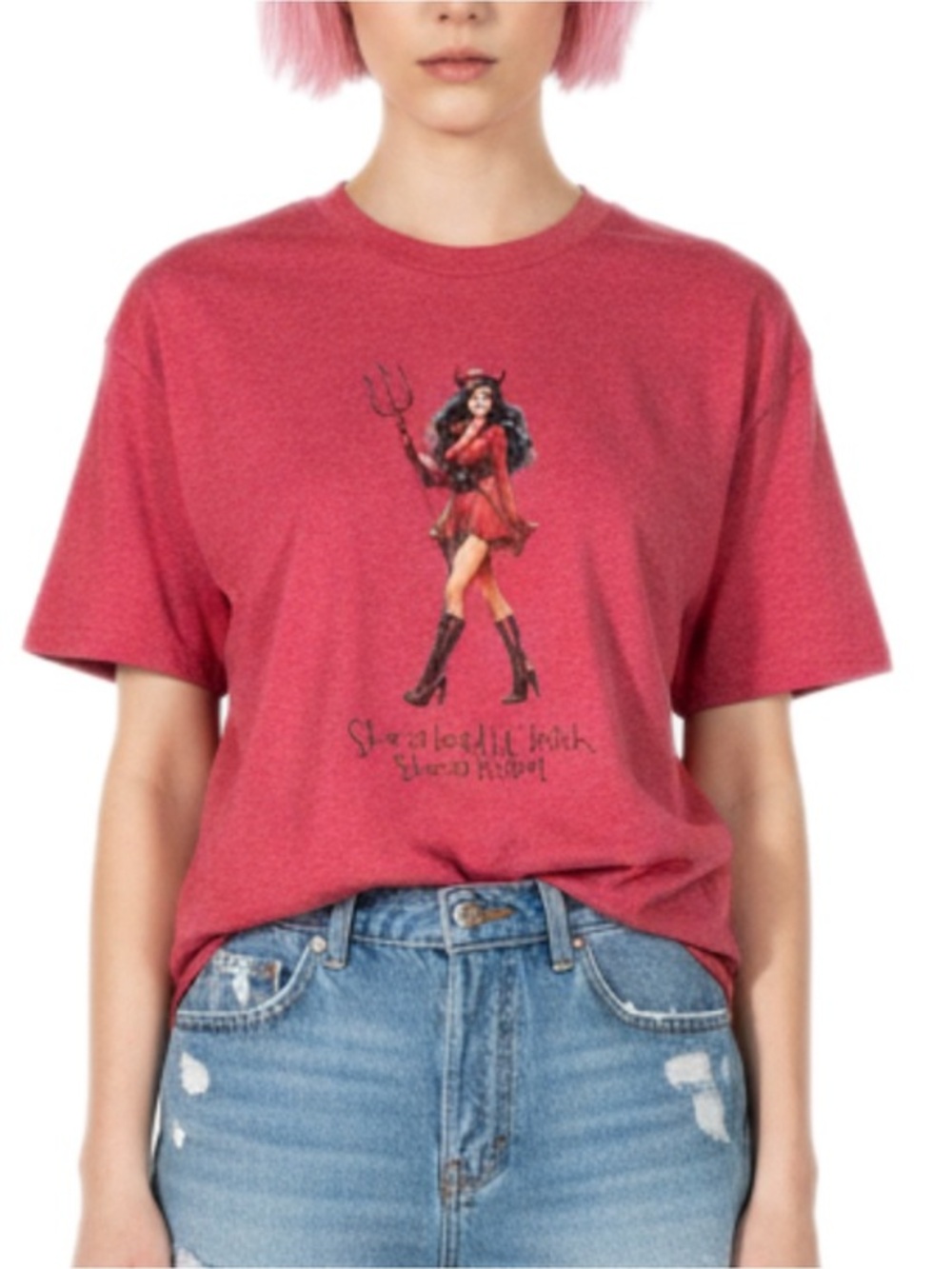 Heather Red Short Sleeve Graphic T Leah the Devil Shirt bad lil B, she a rebel
